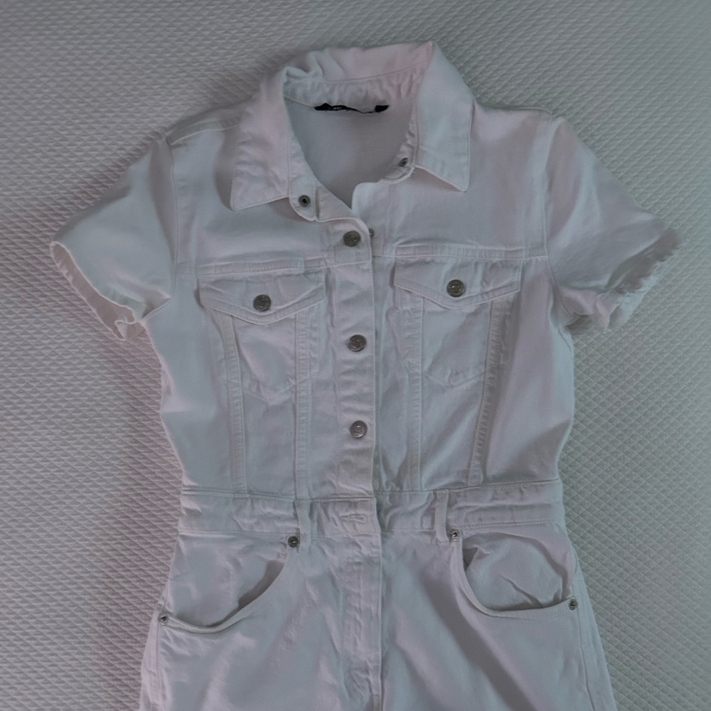Zara white denim utility romper